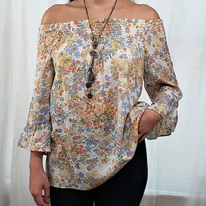 Zac & Rachel Off Shoulder Floral Print Top Size Sm